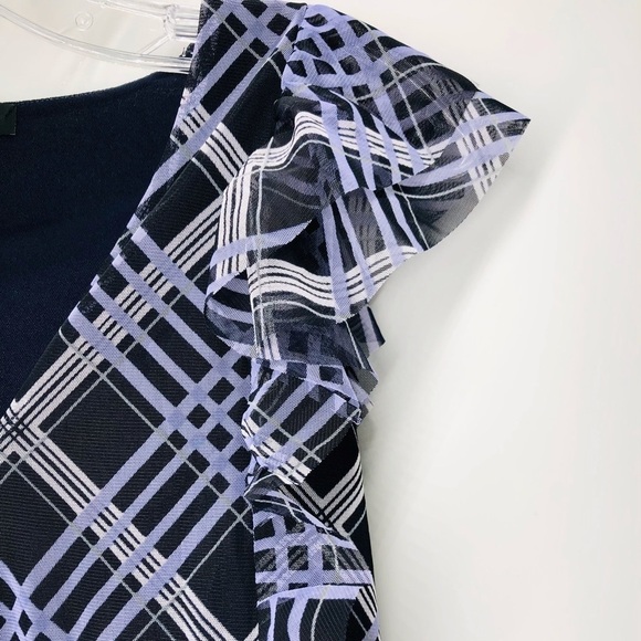 139. NWT INC Plaid Purple/ White Clinch Waist Raw Hem Top - Picture 6 of 8